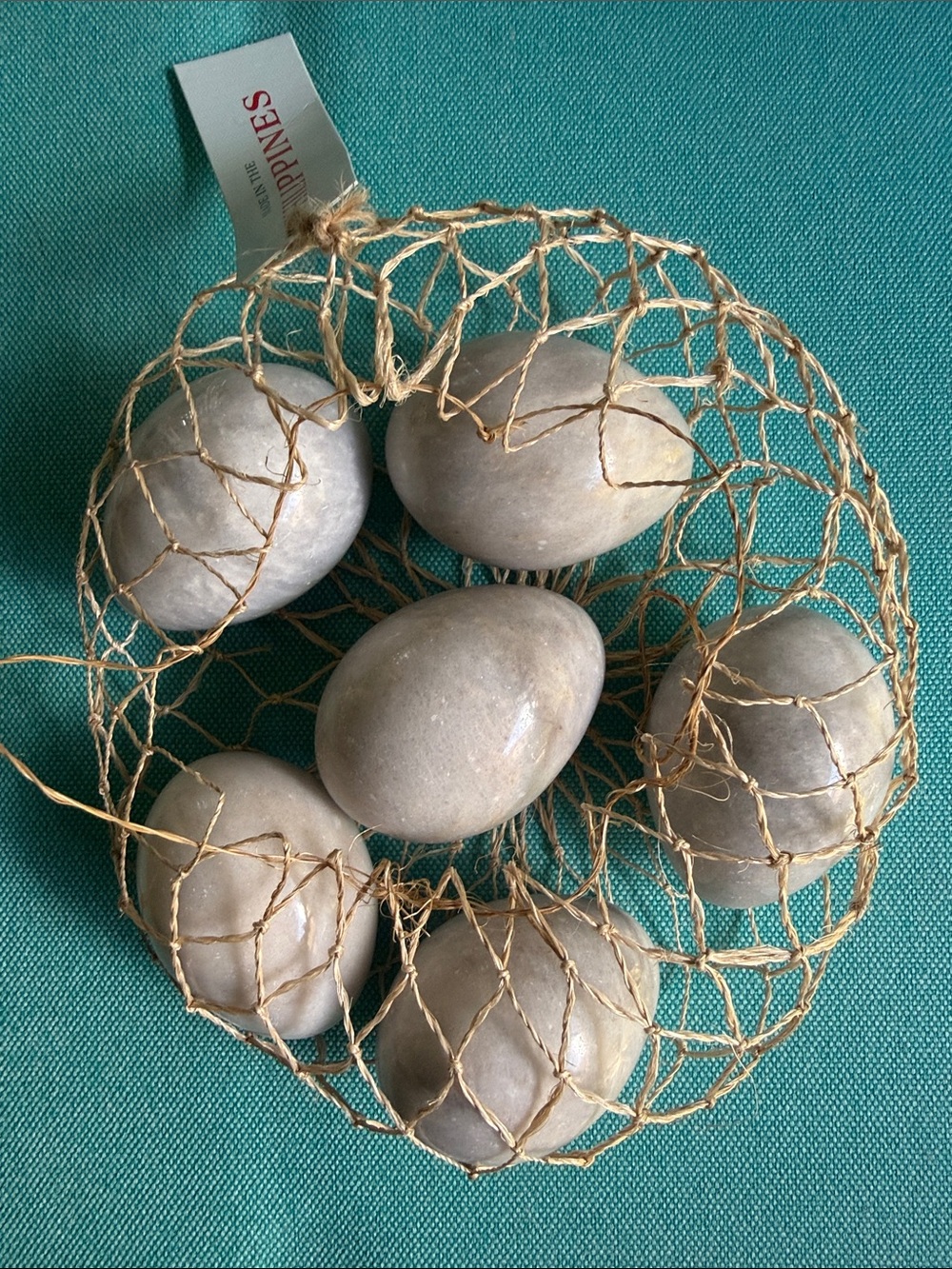 Decorative Marble Stone Eggs in Natural Netting - Gray